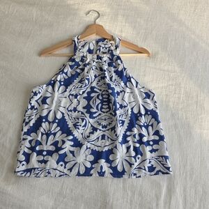 Christian Siriano Blue and White Halter Camisole